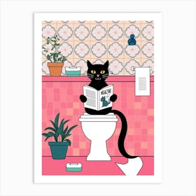 Cat Reading A Book On The Toilet Art Print