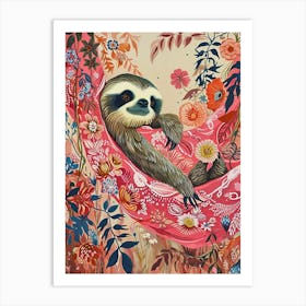 Floral Animal Painting Sloth Art Print