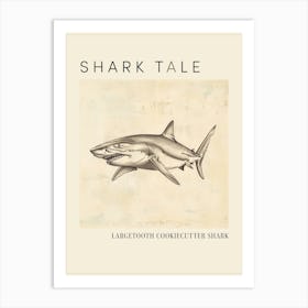 Largetooth Cookiecutter Shark Vintage Illustration 2 Poster Art Print