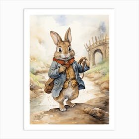 Bunny Reading Rabbit Prints Watercolour 4 Art Print