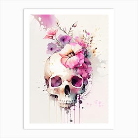 Skull Effects Pink Vintage Floral Art Print