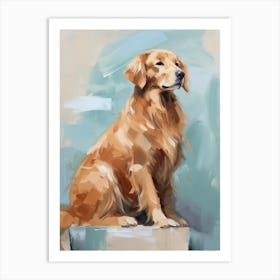 Golden Retriever Dog, Painting In Light Teal And Brown 3 Art Print