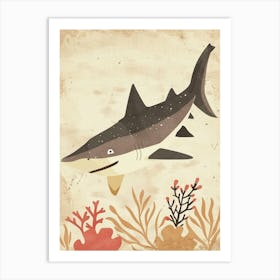 Cute Beige Tones Shark With Coral 1 Art Print