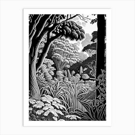 Niagara Parks Botanical Gardens, 1, Canada Linocut Black And White Vintage Art Print