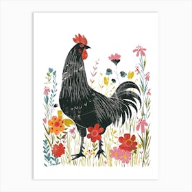 Rooster In Flowers Art Print