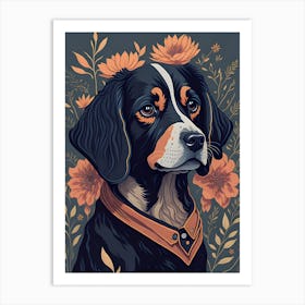 Floral Dog Portrait Boho Minimalism (22) Art Print