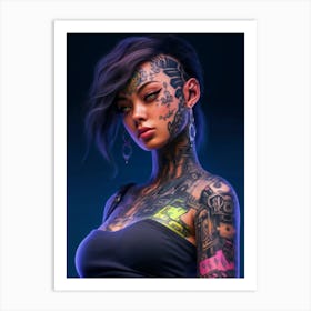 Cyberpunk Girl with Tattoos Art Print