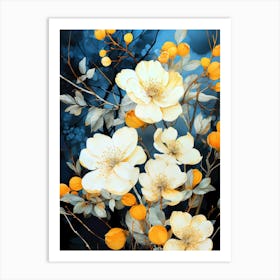 White And Yellow Flowers nature illustration Art Print