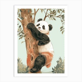 Giant Panda Cub Climbing A Tree Storybook Illustration 3 Art Print