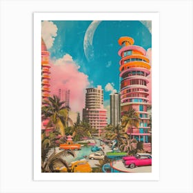 Miami   Retro Collage Style 1 Art Print