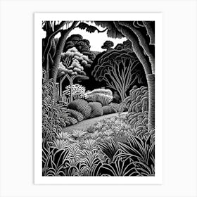 Keirunga Gardens, 1, New Zealand Linocut Black And White Vintage Art Print