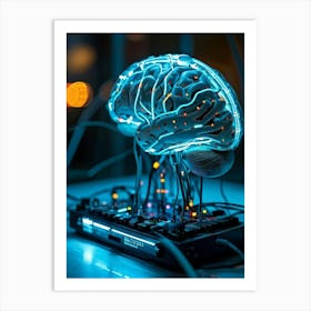 Cybernetic Brain Circuit Infused With Futuristic Design Bioluminescent Neural Pathways Intertwine Art Print