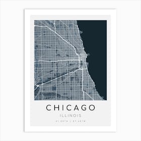 Chicago Map Print - Navy Blue style Art Print