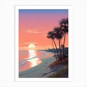 Illustration Of Gulfport Beach Mississippi In Pink Tones 1 Art Print