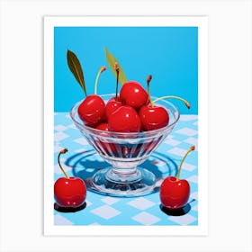 Pop Art Cherries Blue Background 1 Art Print