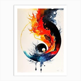 Fire And Water 5 Yin And Yang Japanese Ink Art Print