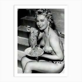 Vintage Italian Woman Eating Pasta Art Print