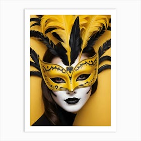 A Woman In A Carnival Mask, Yellow And Black (25) Art Print