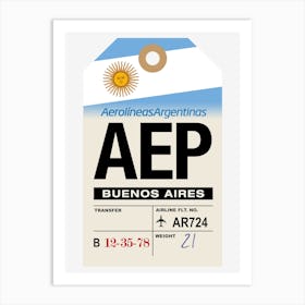 Buenos Aires (AEP) Argentina Vintage Airline Luggage Tag Art Print