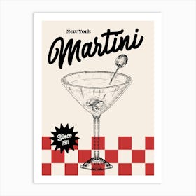 Checkered Martini Print Red Art Print