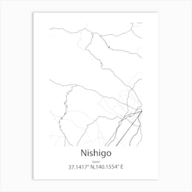 Nishigo,Japan Minimalist Map Art Print