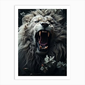 White lion wild roar Art Print