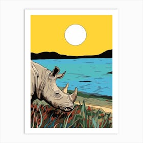 A Rhino Grazing On Grass 1 Art Print