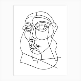 Line Drawing Of A Woman'S Face Abstract Line Art Art Print