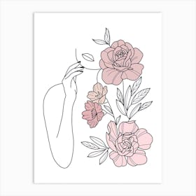 Portrait Of A Woman With Flowers Art Print