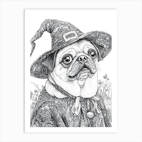 Halloween Pug Witch Art Print