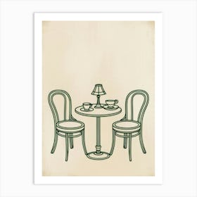 Vintage Cafe Table And Chairs Vector Art Print