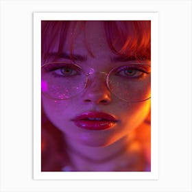 Neon Girl With Glasses Art Print