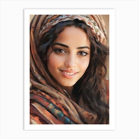 Beautiful Arabic Woman In A Scarf Art Print Art Print