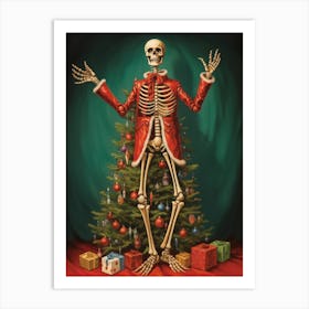 Skeleton Are Holding Hands In Front Of A Christmas Art Print