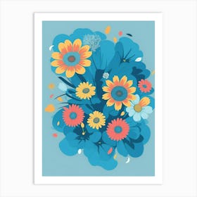 Beautiful Flowers Illustration Vertical Composition In Blue Tone 23 Art Print