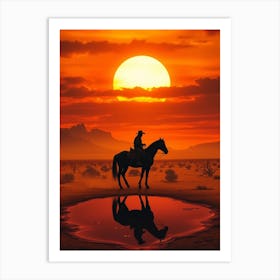 Cowboy In The Desert Art Print