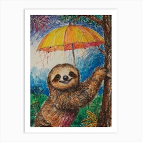 Sloth Under Umbrella Art Print