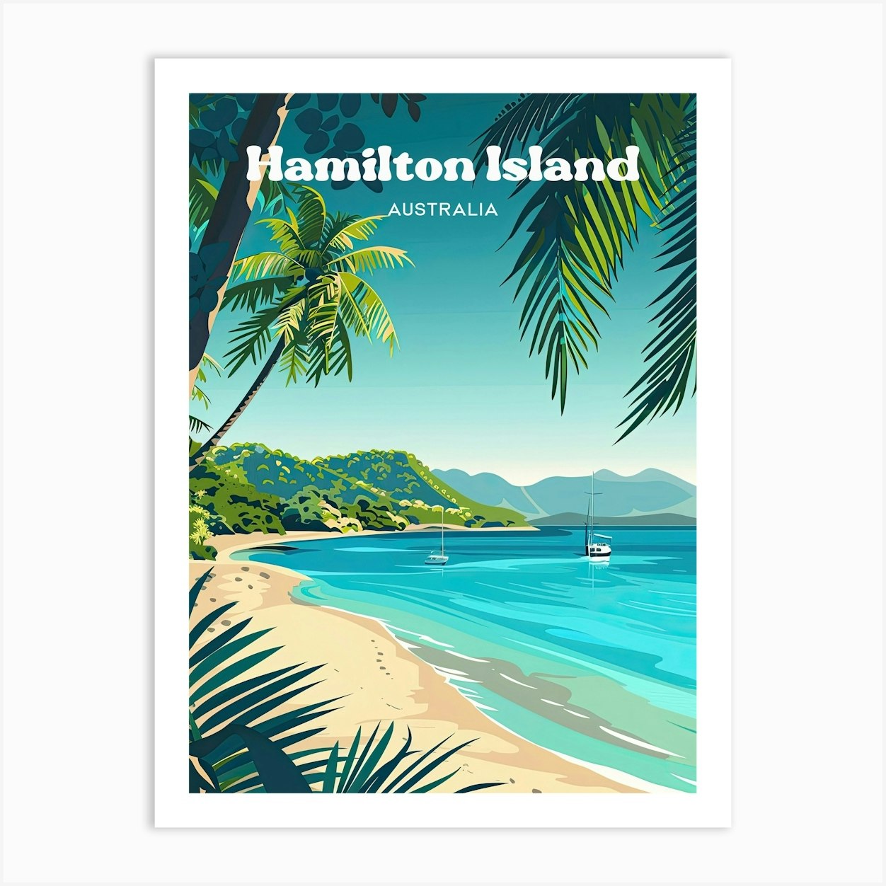 Hamilton Island Whitsunday Island Digital Travel Illustration Art Print by Wanderscape Travel Art