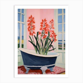 A Bathtube Full Gladiolus In A Bathroom 4 Art Print