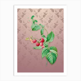 Vintage Red Berries Botanical on Dusty Pink Pattern n.0868 Art Print