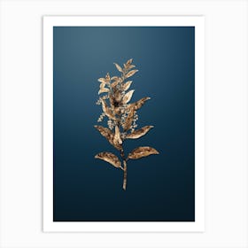 Gold Botanical Evergreen Oak on Dusk Blue n.2055 Art Print