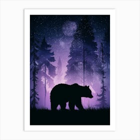 Silhouette Of A Bear In The Forest Art Print