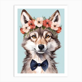 Baby Wolf Flower Crown Bowties Woodland Animal Nursery Decor (25) Art Print
