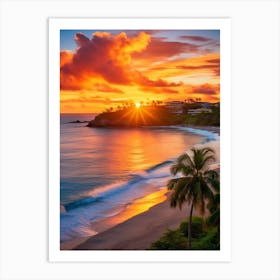 Grand Anse Beach Grenada At Sunset, Vibrant Painting 4 Art Print