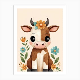 Floral Cute Baby Cow Nursery (27) Art Print