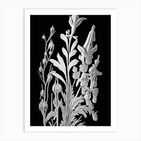 Larkspur Wildflower Linocut 1 Art Print