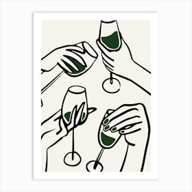 Wine Glass Art Green Print Art Print