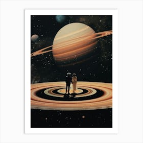 Cosmic portrait of a couple standing on the rings of Saturn Art Print