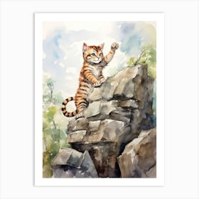 Tiger Illustration Rock Climbing Watercolour 3 Art Print