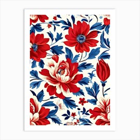 Red And Blue Floral Pattern Art Print